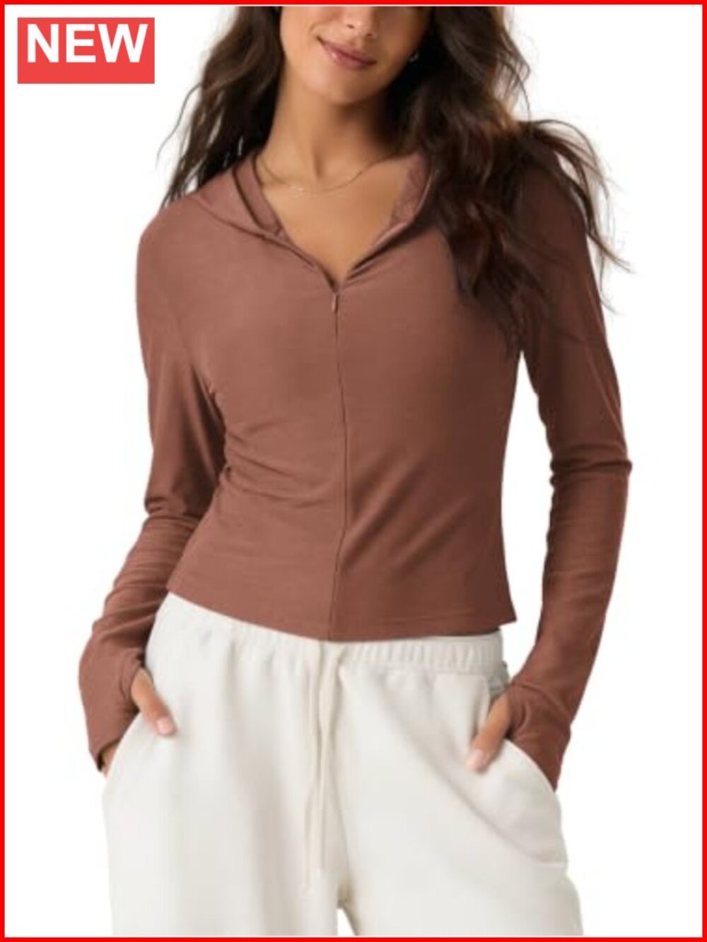 ODODOS Half-Zip Crop Hoodie UPF 50+ Thumb Hole Performance Pullover
